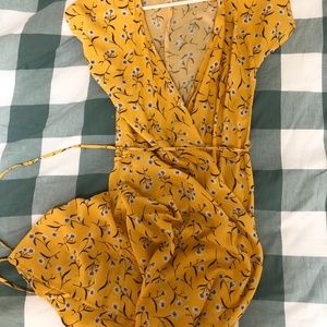 yellow flowery wrap sundress
